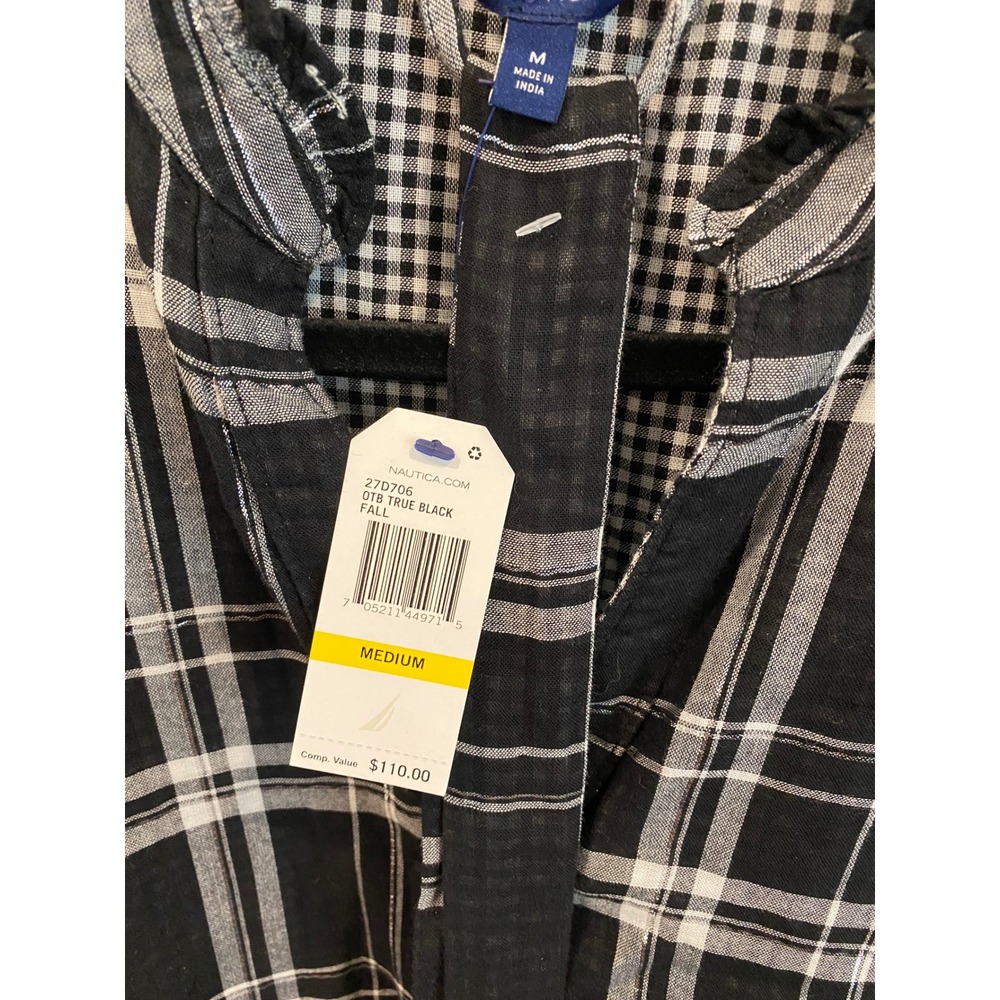 Nautica Womens Black Plaid Metallic Ruffle Drop Hem‎ Shirt Dress Size M NEW - Picture 6 of 8